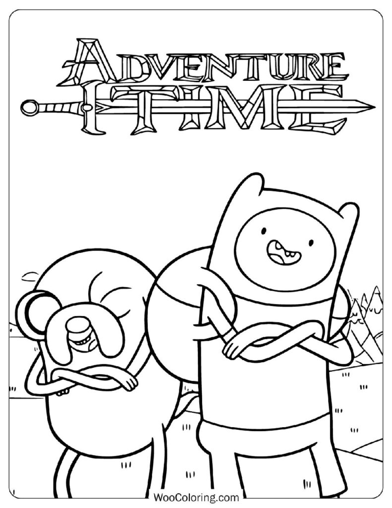 Finn the Human and Jake the Dog Sharing a Wild Adventure from the World of Adventure Time Coloring Page