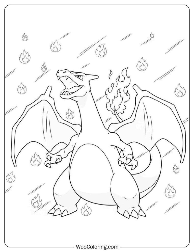 Flaming Tail Charizard Pokémon Coloring Sheet for Kids