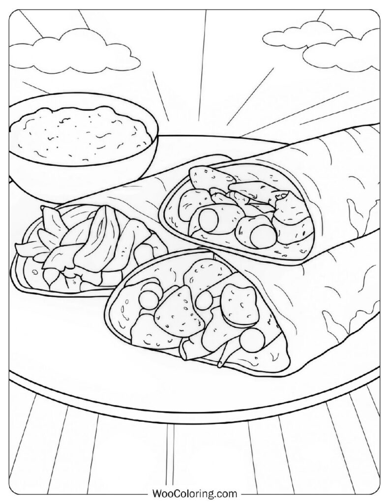 Food coloring page of Flavorful Mexican Burritos