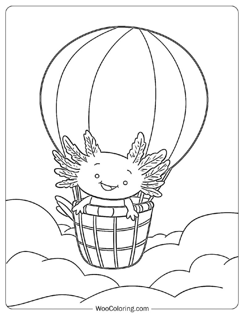 Floating Axolotl Explorer Coloring Page