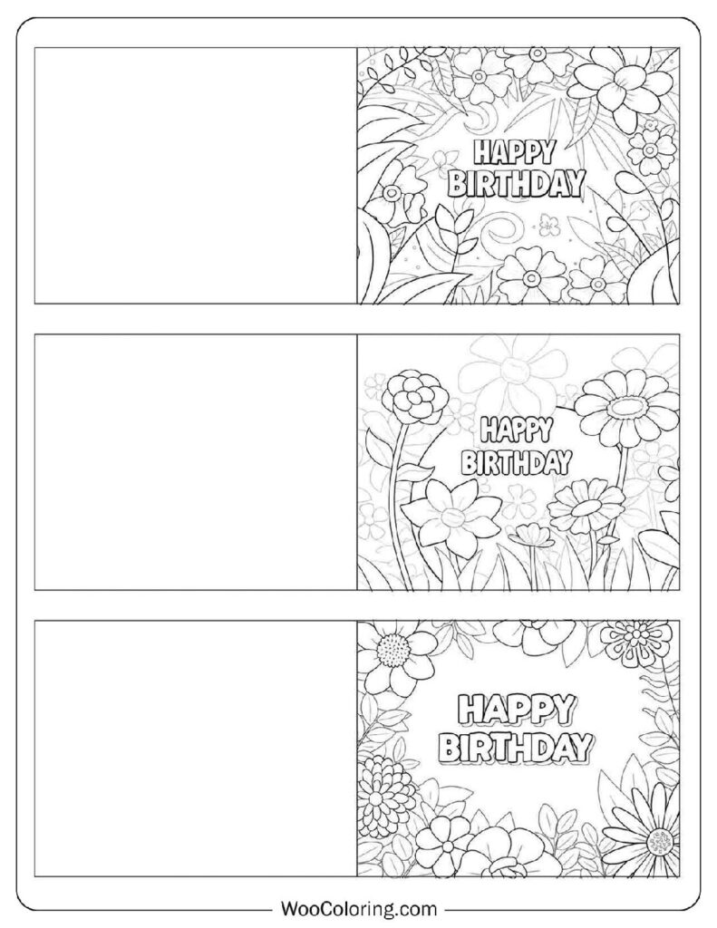 Floral Happy Birthday Card Collection Coloring Page For Preschoolers
