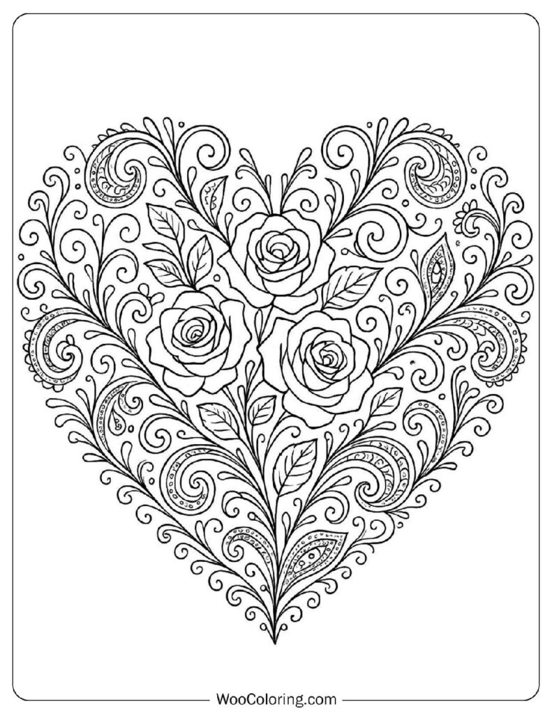 Floral Heart Mandala with Blooming Roses
