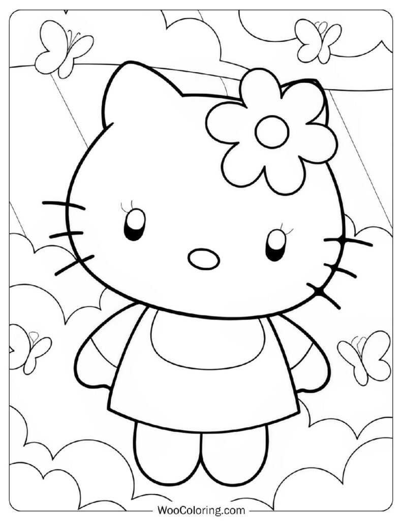Floral Hello Kitty With Flower On Her Head Coloring Page