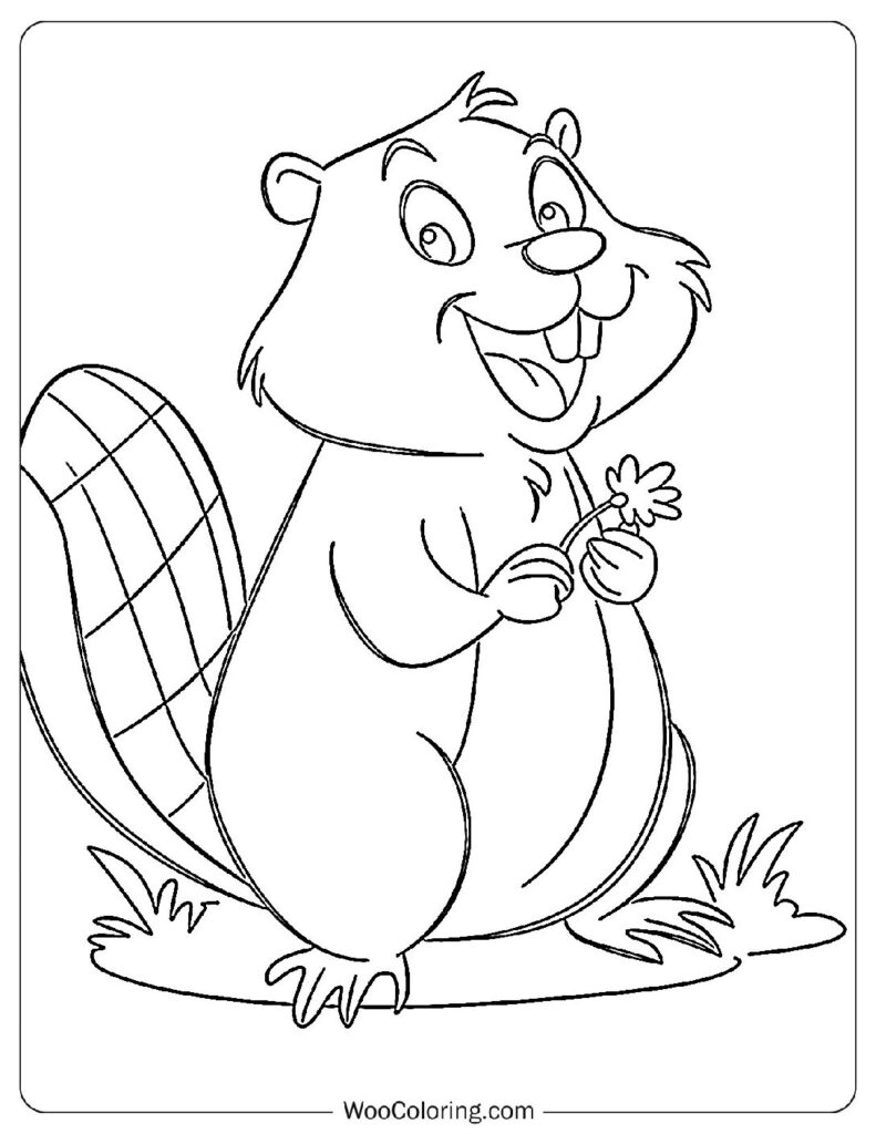 Flower Beaver Coloring Page For Kids