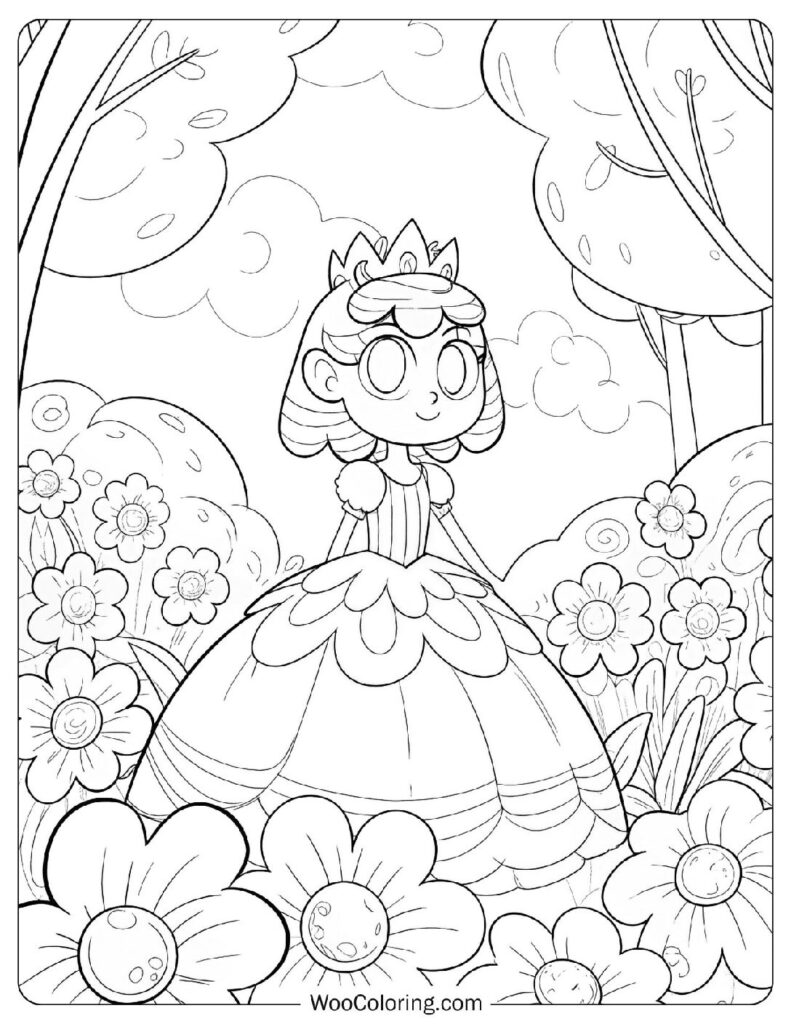 Flower Princess of Blooming Gardens Coloring Page For Kids