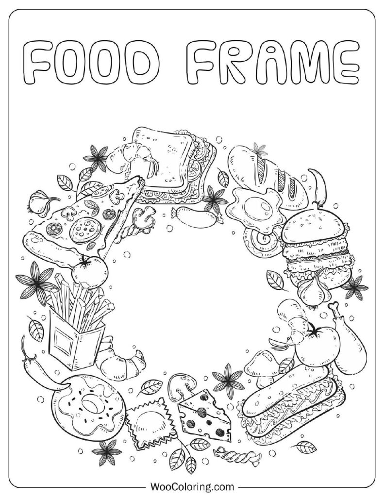 Food Coloring Page With Hand Drawn Food Frame