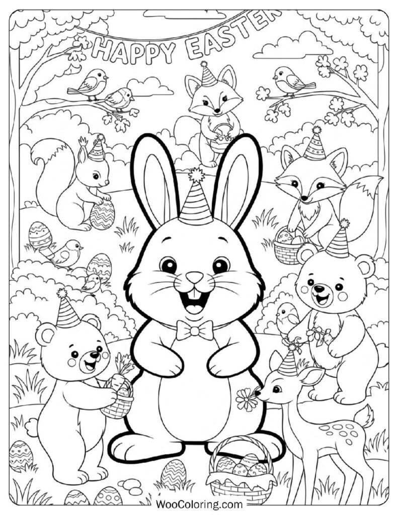 Forest Animals Having an Easter Party