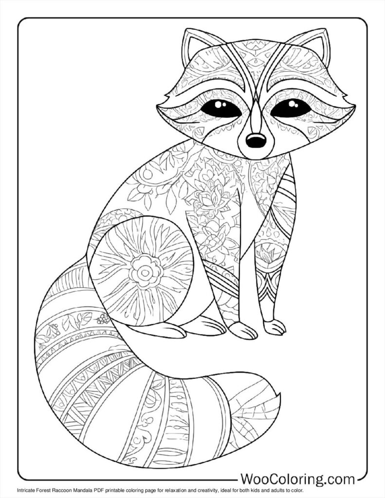 Forest Raccoon Mandala To Color