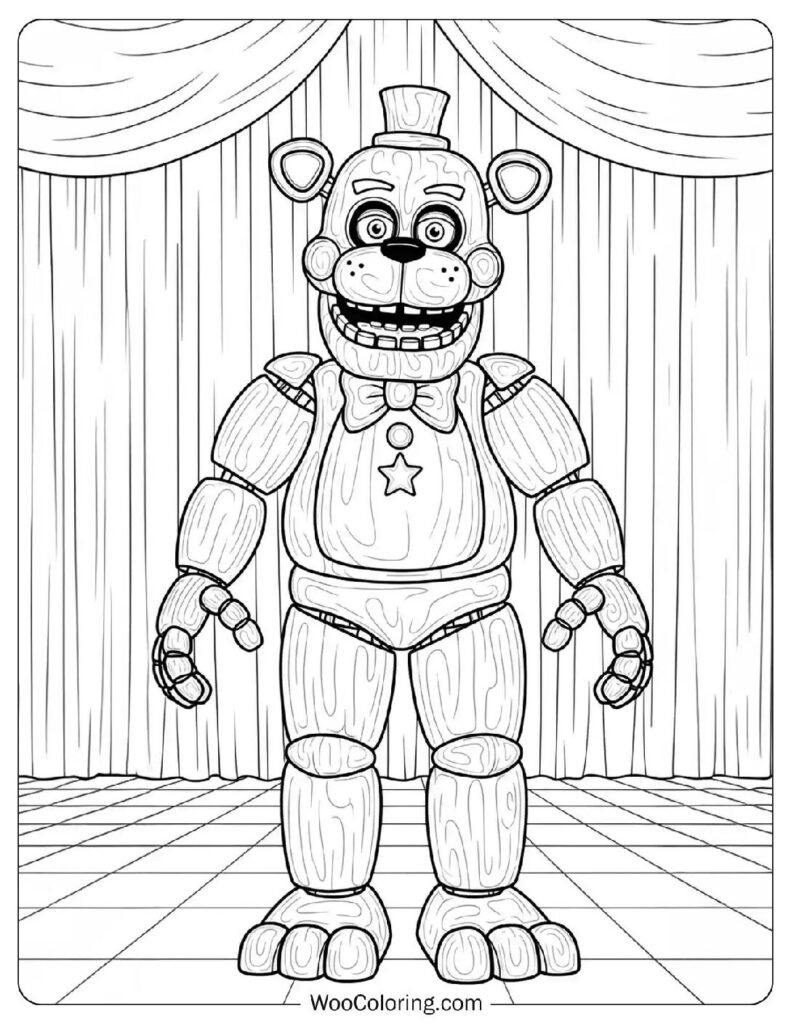 Freddy Fazbear Animatronic Robot Bear Coloring Page