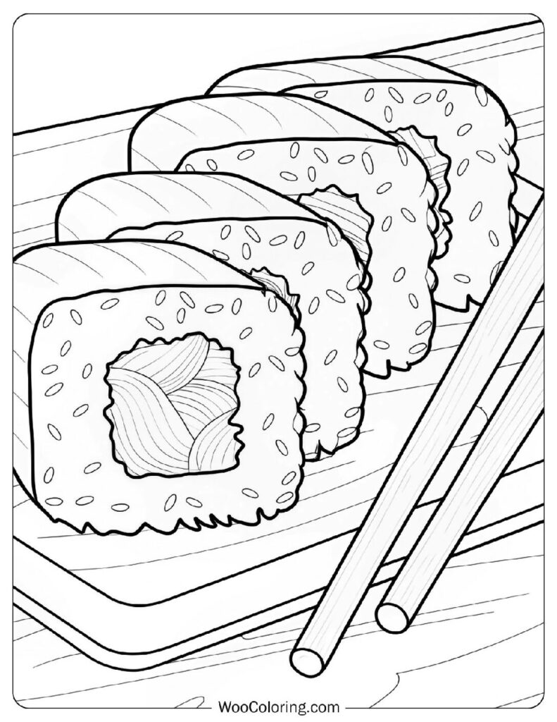 Food coloring page of Fresh Sushi Roll