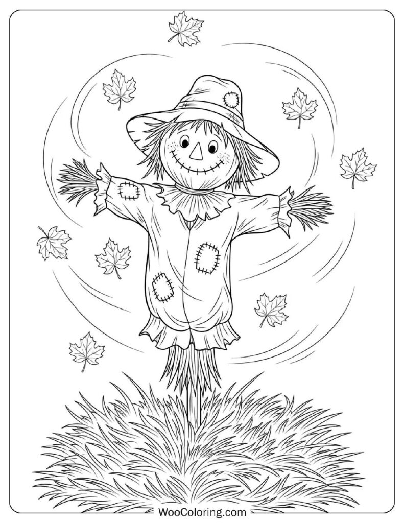 Friendly Autumn Scarecrow coloring page