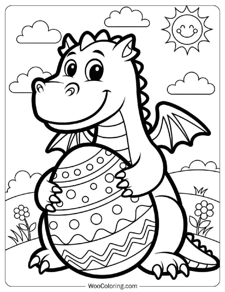 Friendly Dragon Protecting a Golden Easter Egg