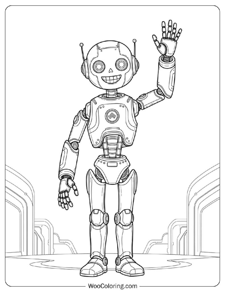 Friendly Waving Robot Coloring Page