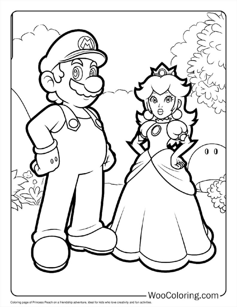 Friendship Adventure with Princess Peach Coloring Page For Kids