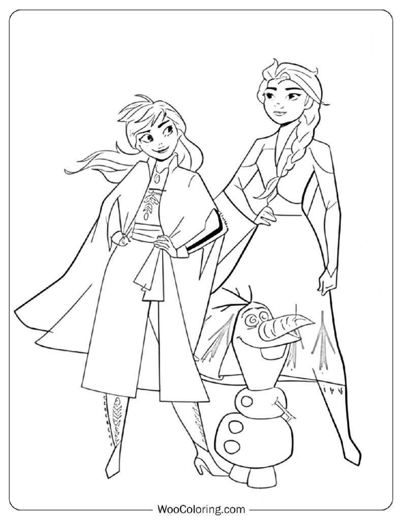 Frozen Coloring Page Featuring Elsa, Anna And Olaf For Girls