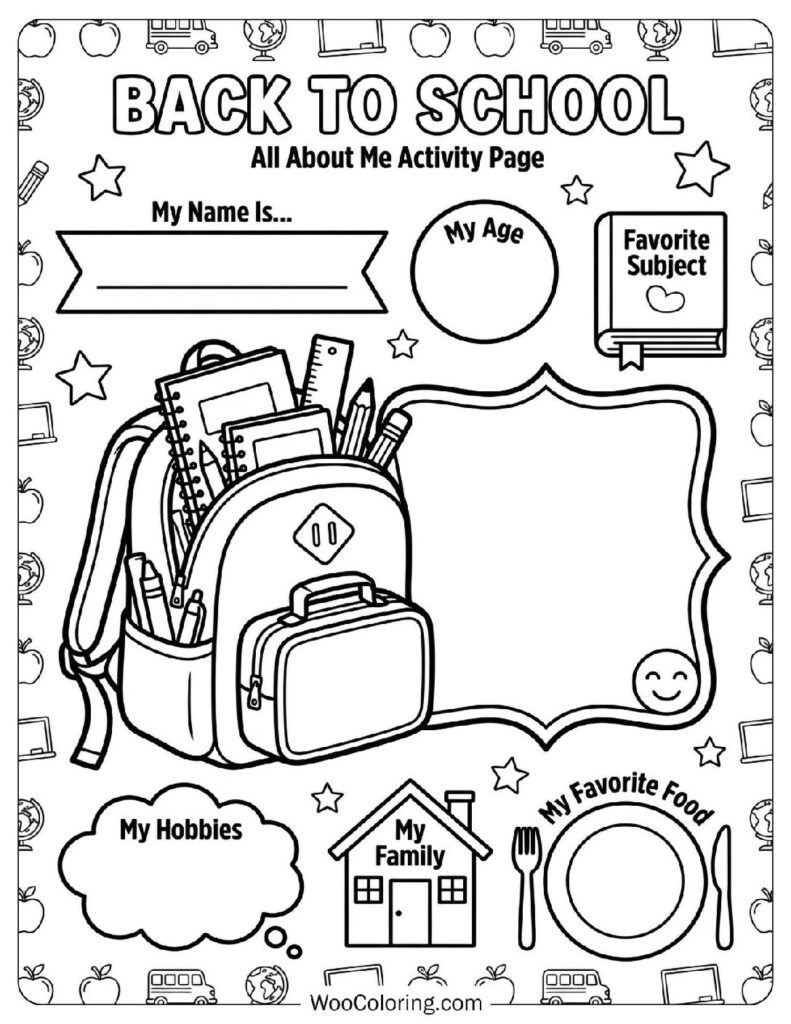 Fun Back to School All About Me Activity Page