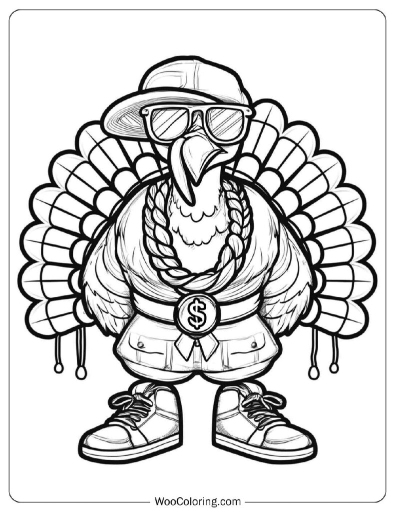 Fun Coloring Page Featuring a Cool Turkey With a Swag Outfit