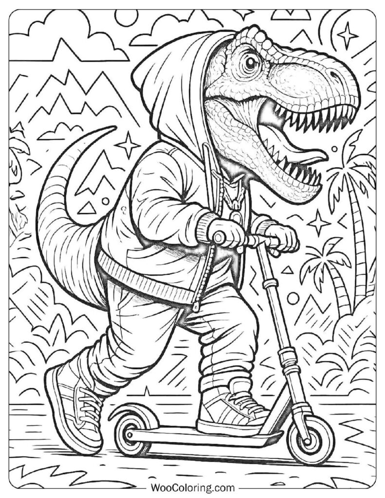 Fun Dinosaur Riding On Cool Scooter