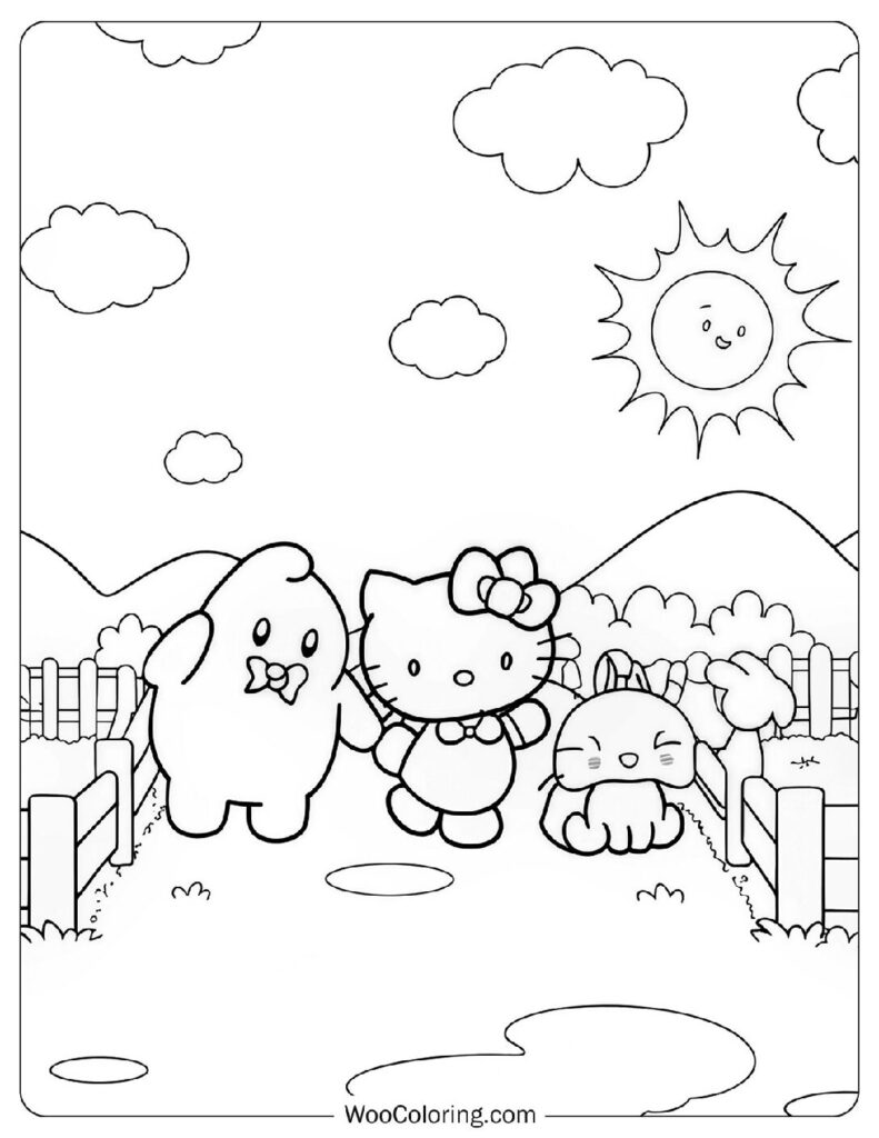 Fun Hello Kitty With Pompompurin And Cinnamoroll Coloring Sheet For Preschoolers