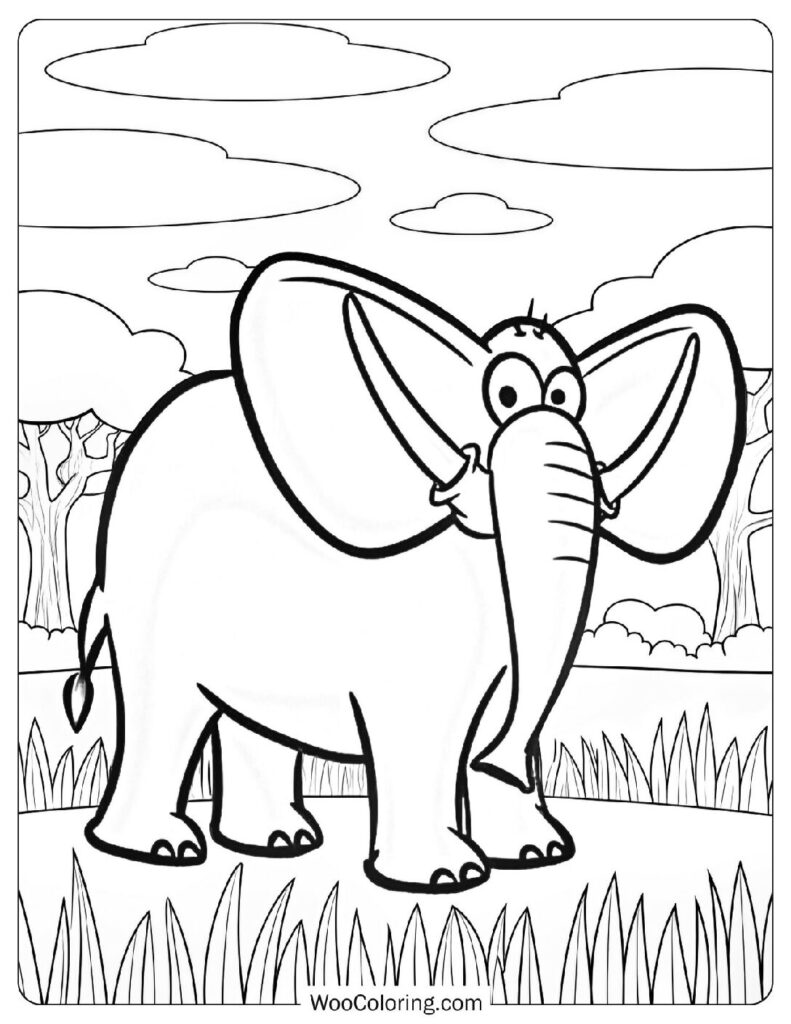 Funny Elephant Coloring Sheet Featuring a Scene from Gazoon