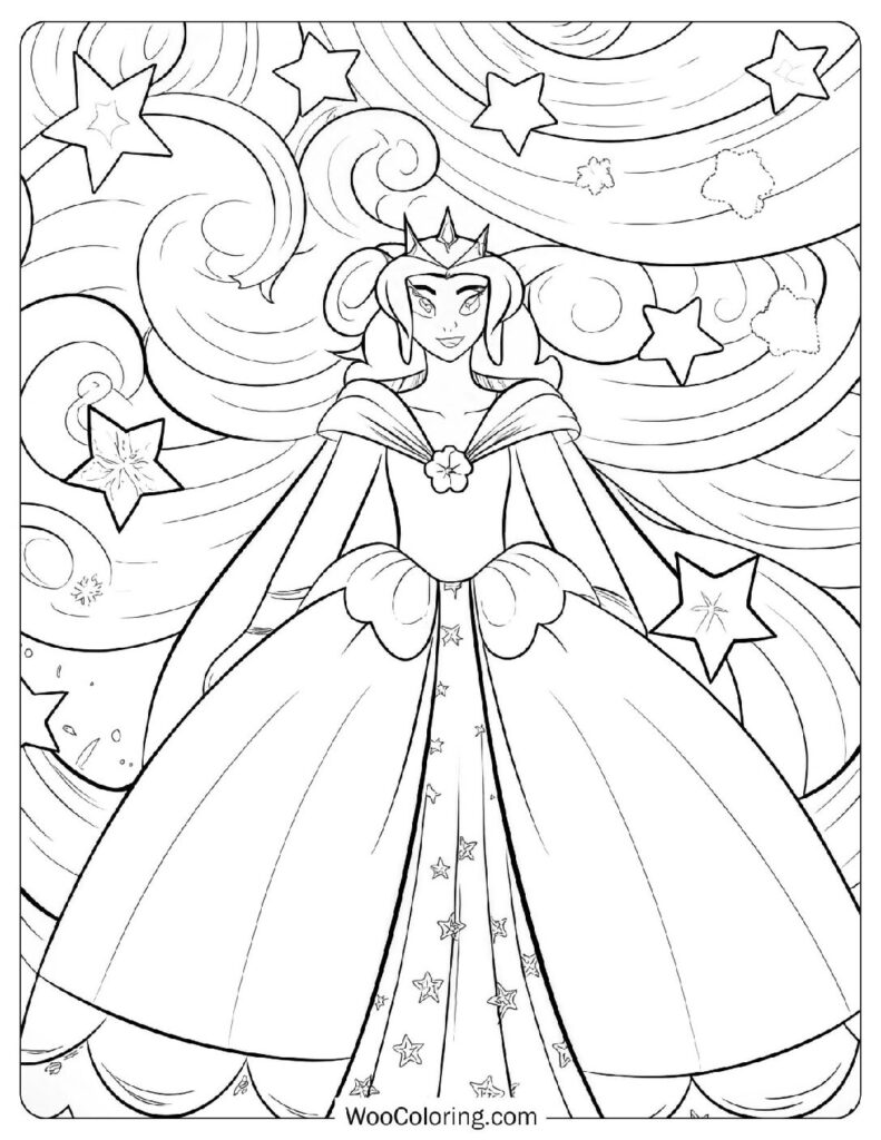 Galaxy Princess of the Stars Coloring Sheet For Kids