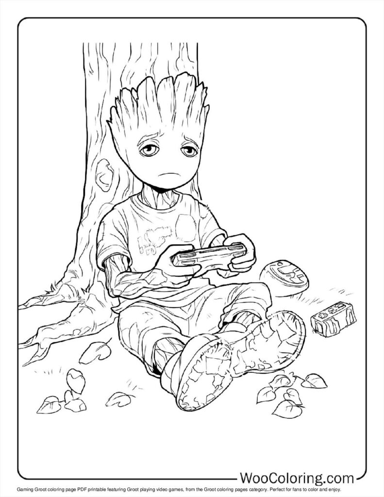 Gaming Groot Coloring Sheet