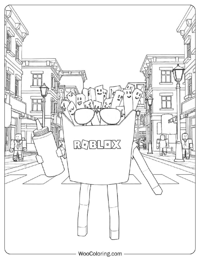 Gang O’ Fries Roblox Character Styled as a Giant Box of Fries Coloring Page