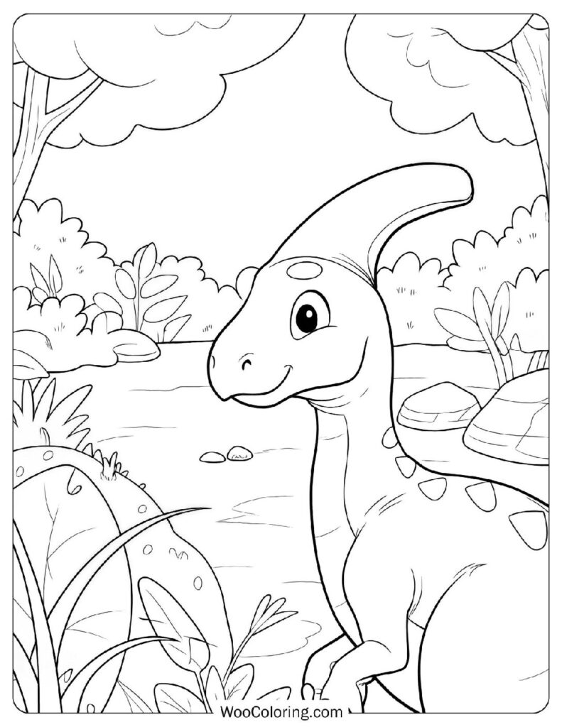 Gentle Parasaurolophus by the Riverbank