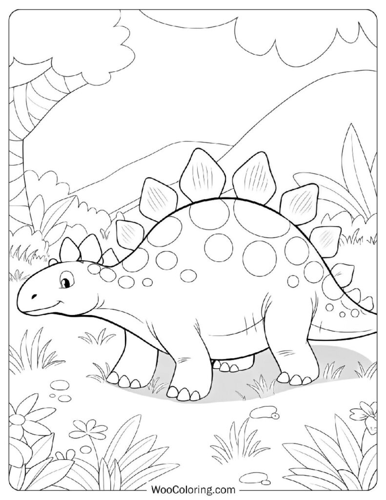 Gentle Stegosaurus in the Meadow