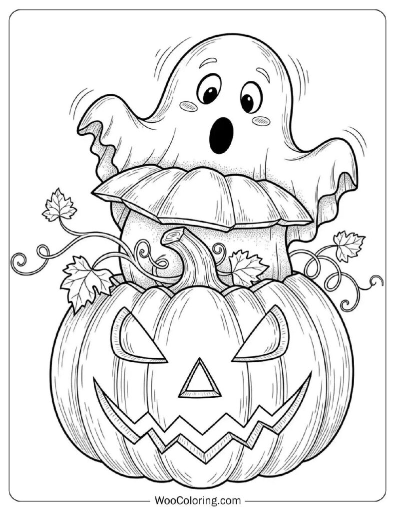 Ghost Popping Out of Pumpkin coloring page