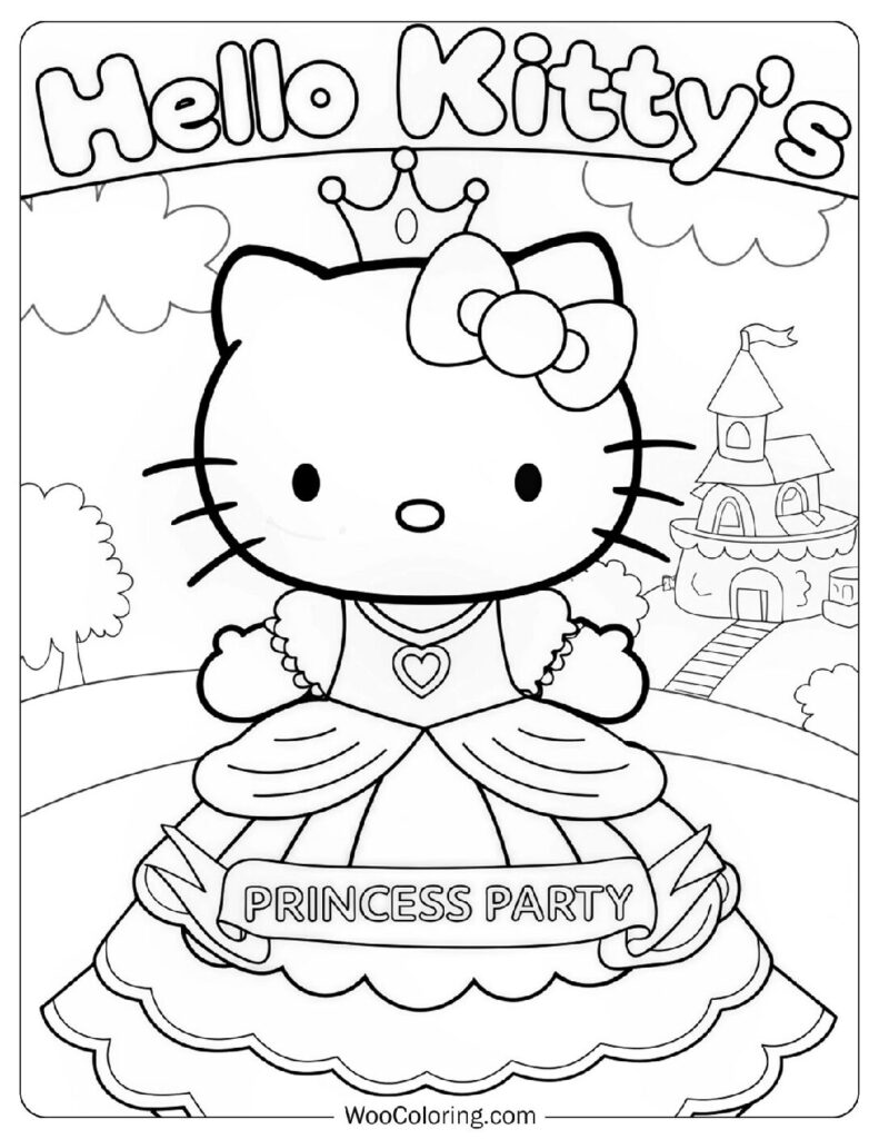 Glamorous Hello Kitty's Princess Party Poster Coloring Sheet