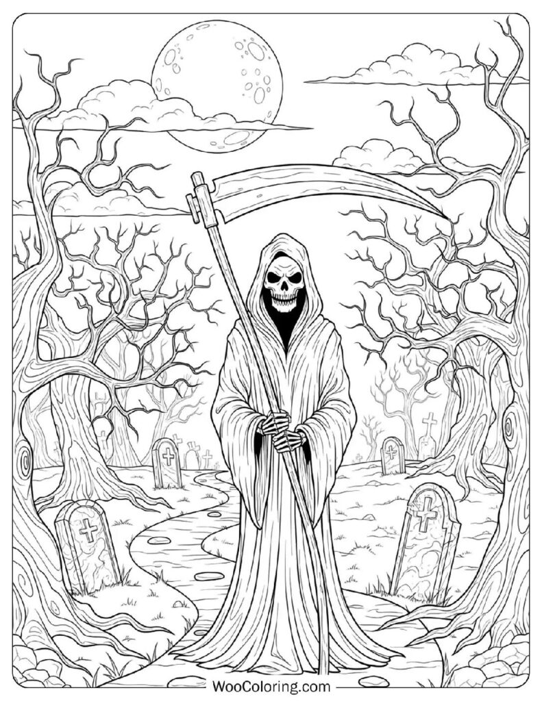 Grim Reaper with Scythe coloring page