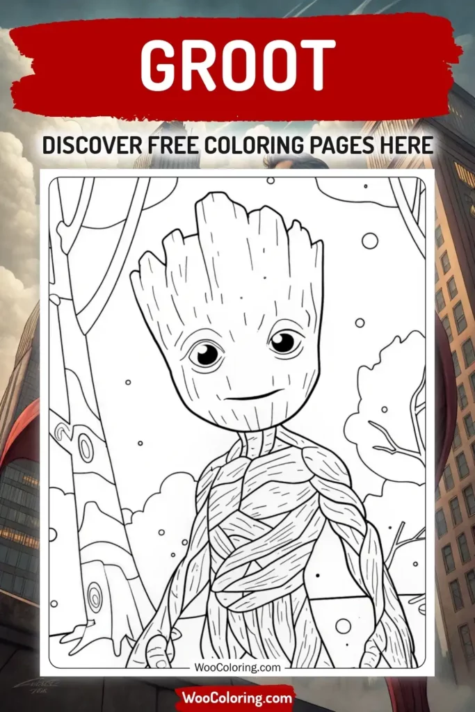 Groot coloring pages designs with superhero