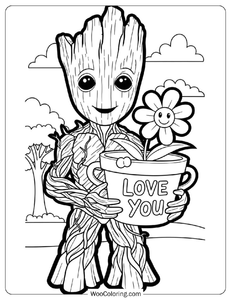Groot Holding a Love You Flower Pot