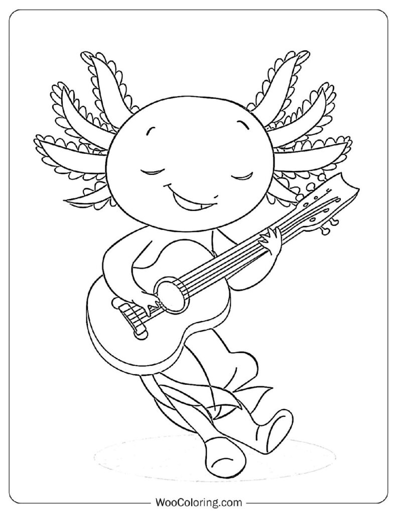 Guitar-Playing Axolotl Coloring Page For Kids