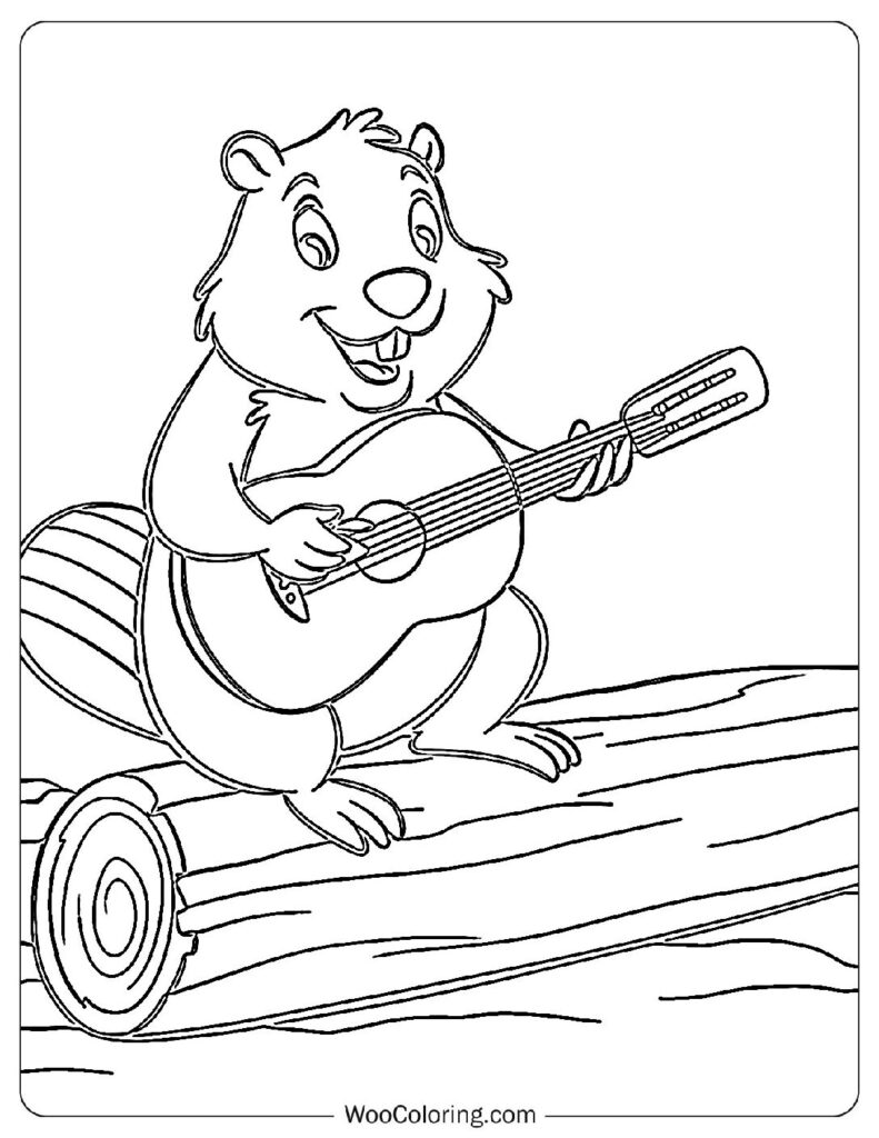Guitarist Beaver Coloring Page