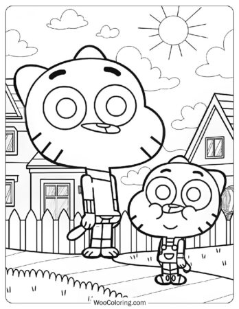 Gumball Watterson and Baby Kitten Coloring Page