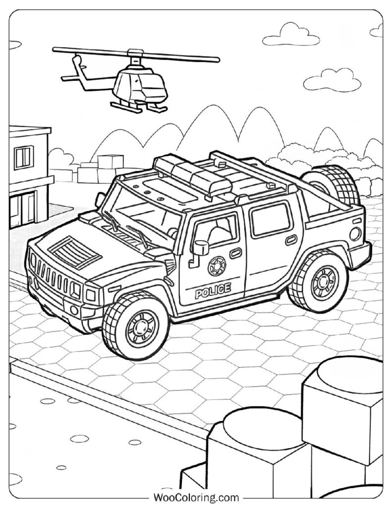 H2 Hummer SUT Police Truck At Tactical Training Base Coloring Page For Preschoolers