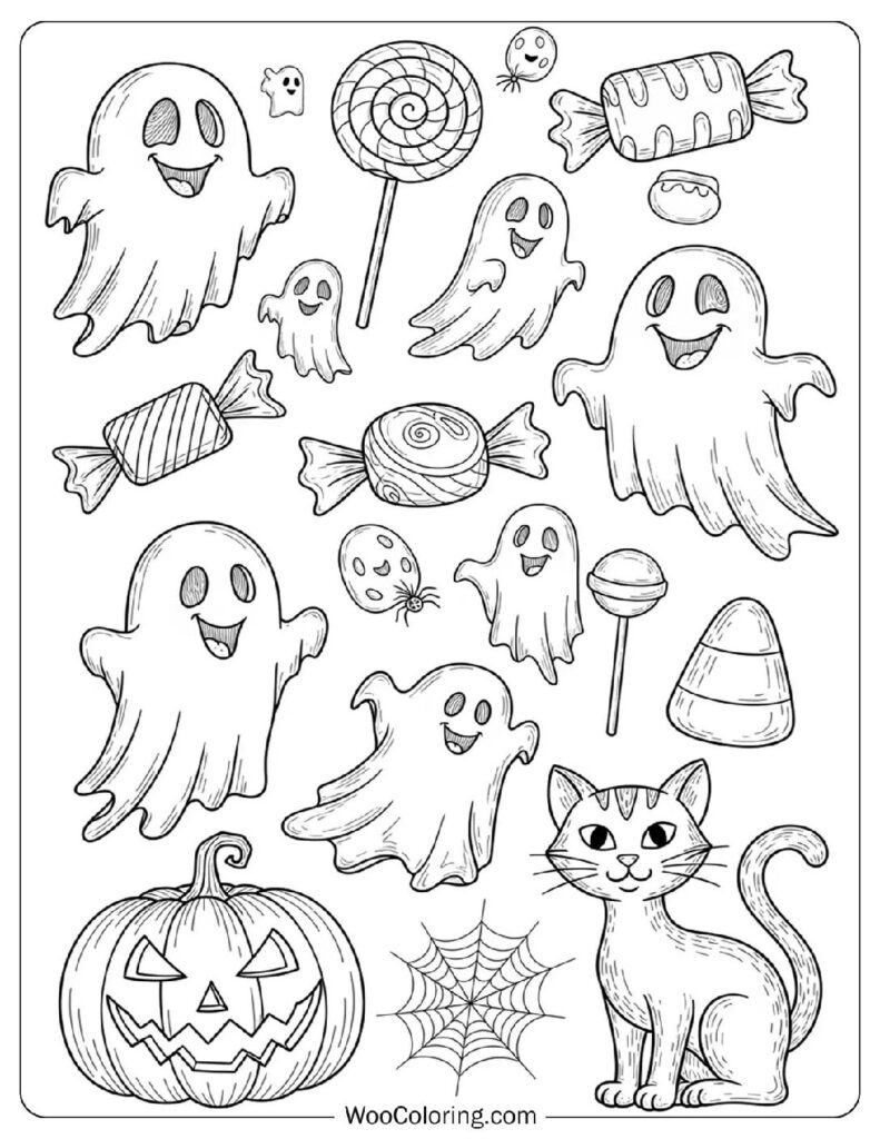 Halloween Doodle Collage coloring page