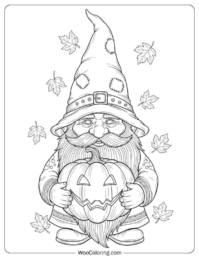 Halloween Gnome with Pumpkin coloring page