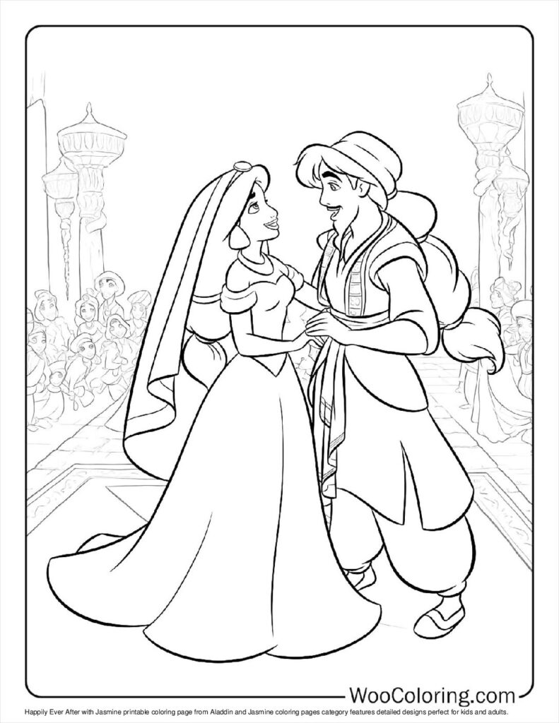 Happily Ever After with Jasmine Coloring Page For Kids