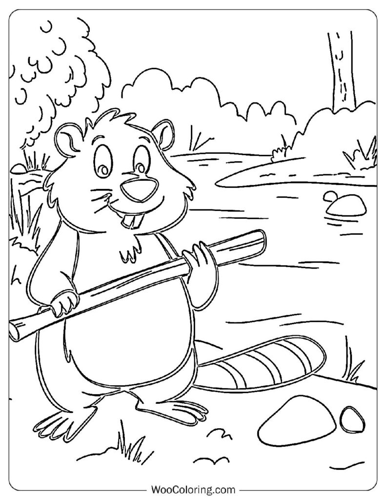 Happy Beaver Coloring Page