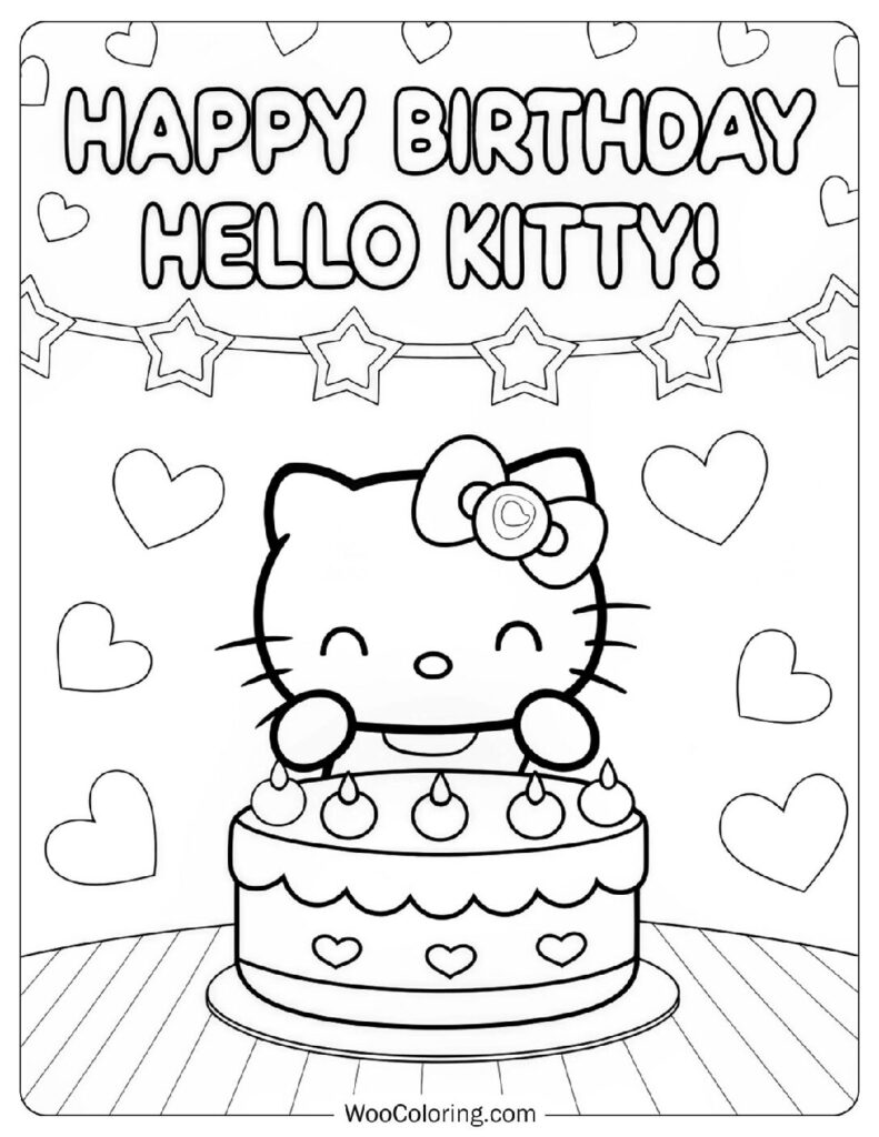 Happy Birthday Banner Hello Kitty With Cake Sheet To Color