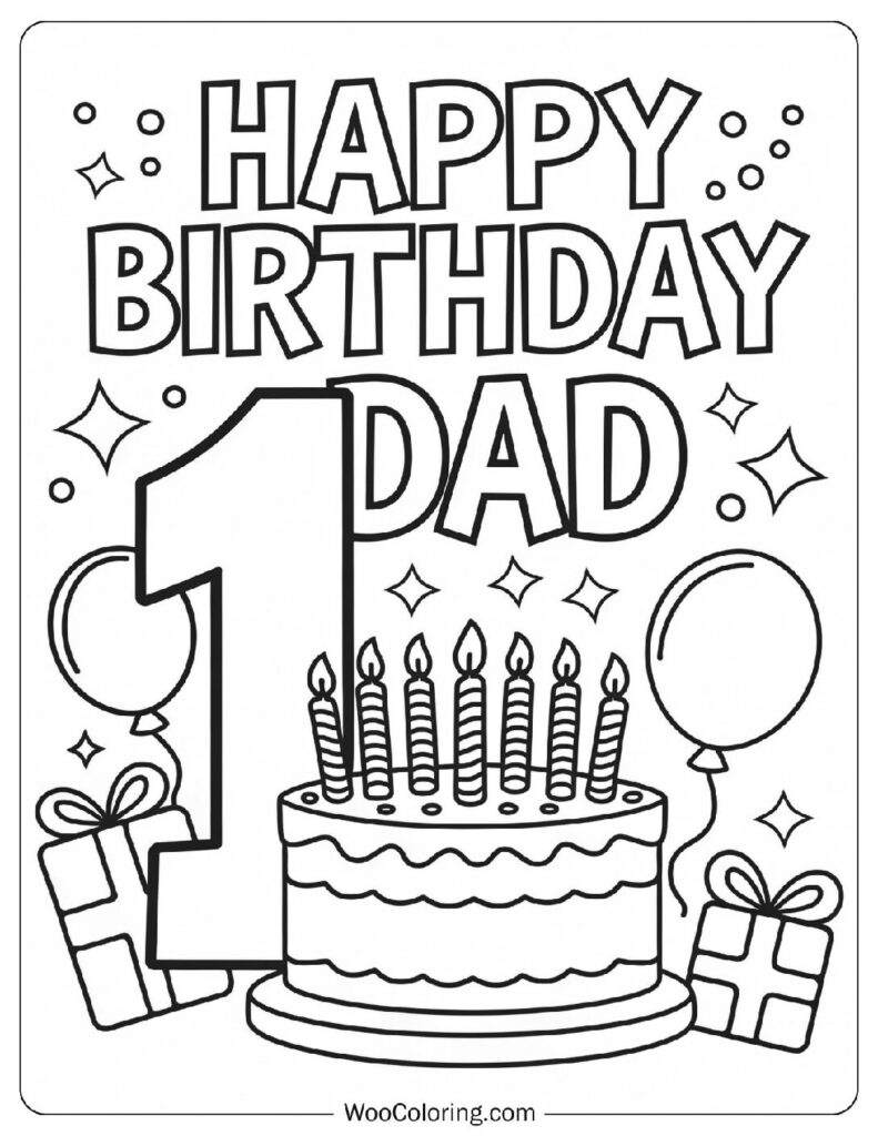 Happy Birthday Dad, You Are Number 1 Sheet To Color