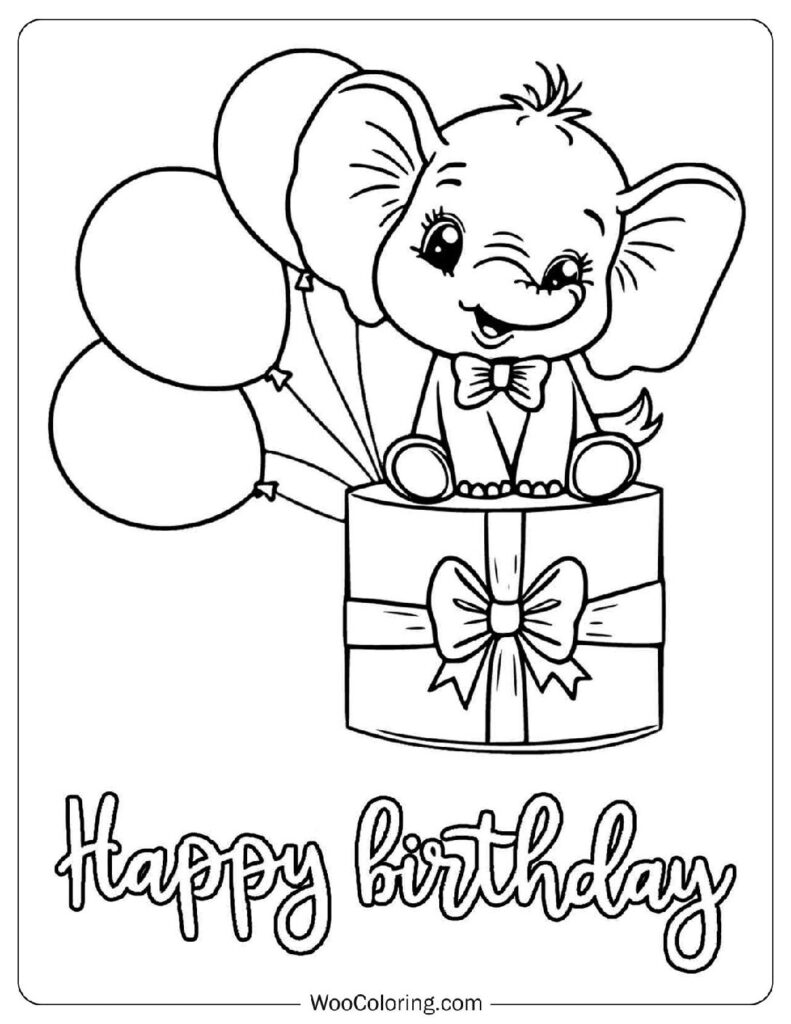 Happy Elephant Holding Balloons in a Birthday Celebration Scene