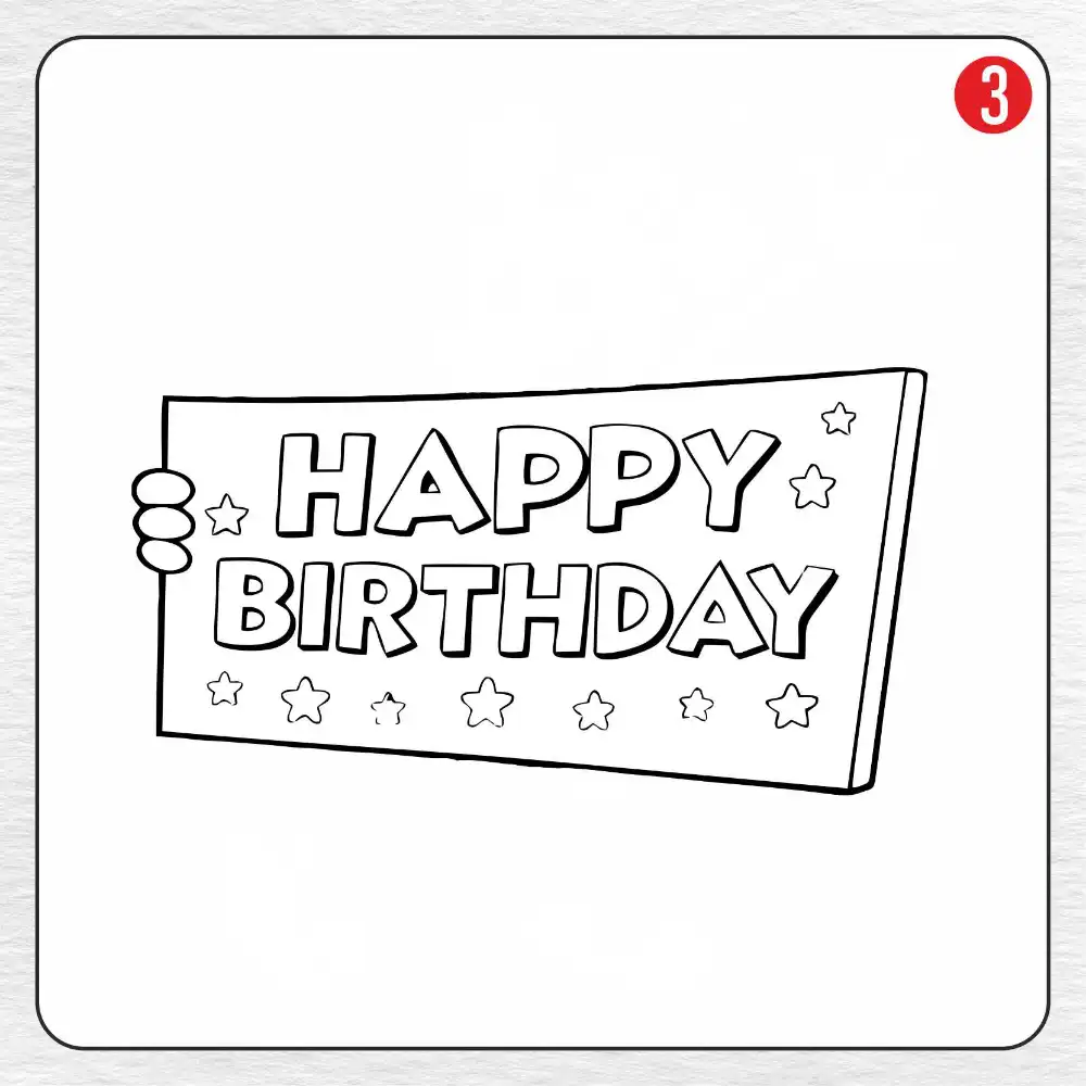 Happy Birthday coloring page drawing step 3