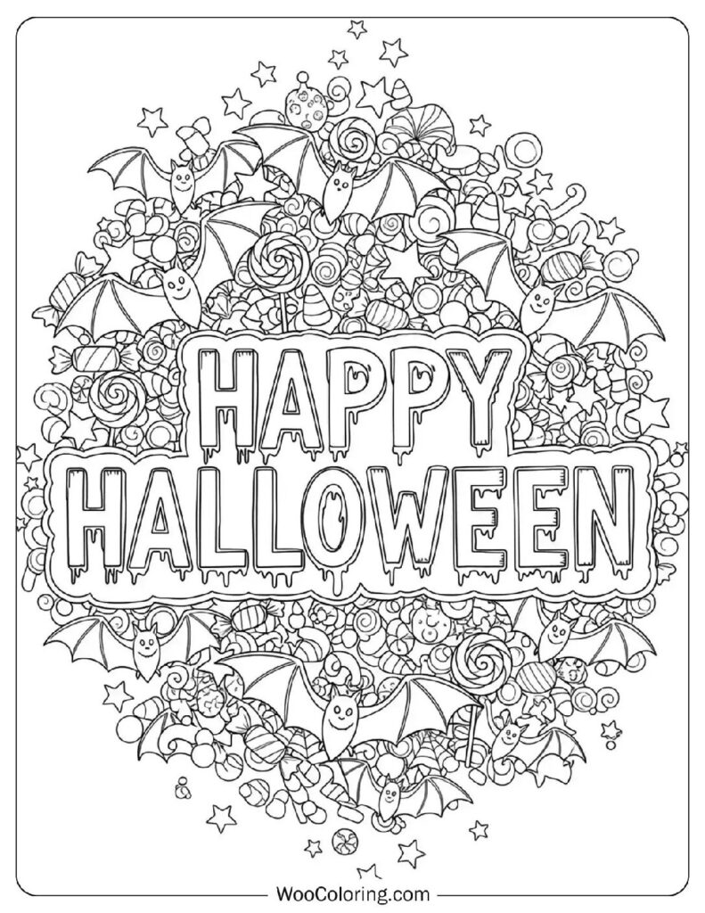 Happy “Happy Halloween” Banner coloring page