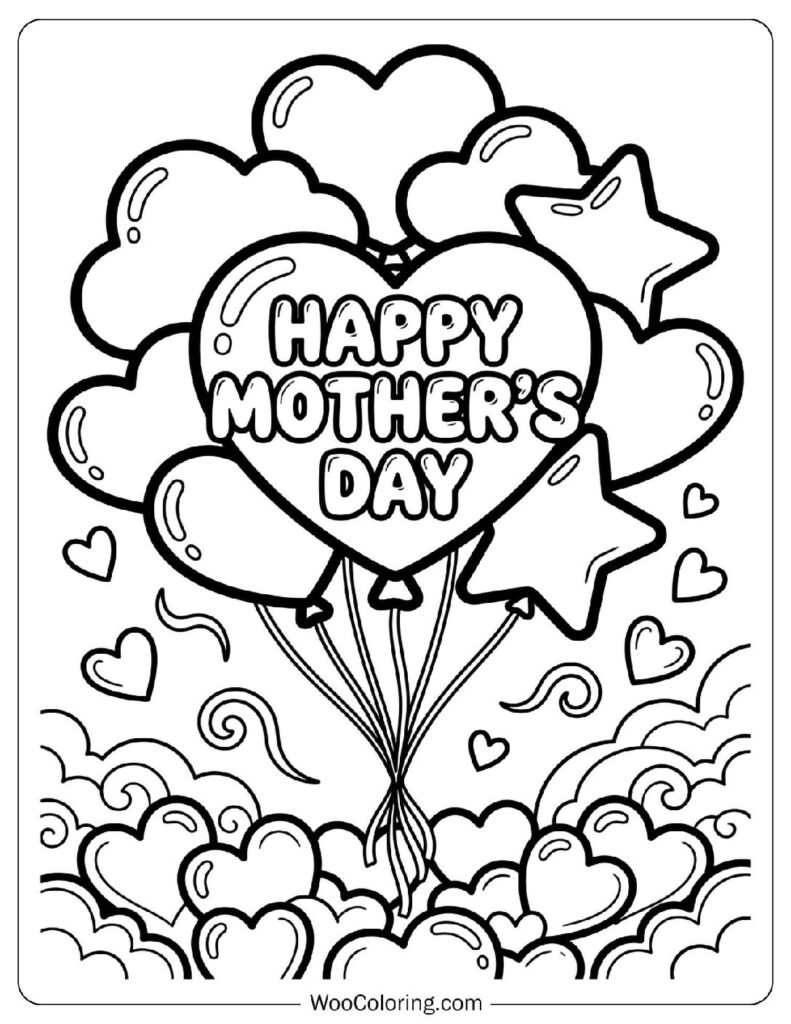 Happy Mother’s Day Balloons Card on Floating Hearts
