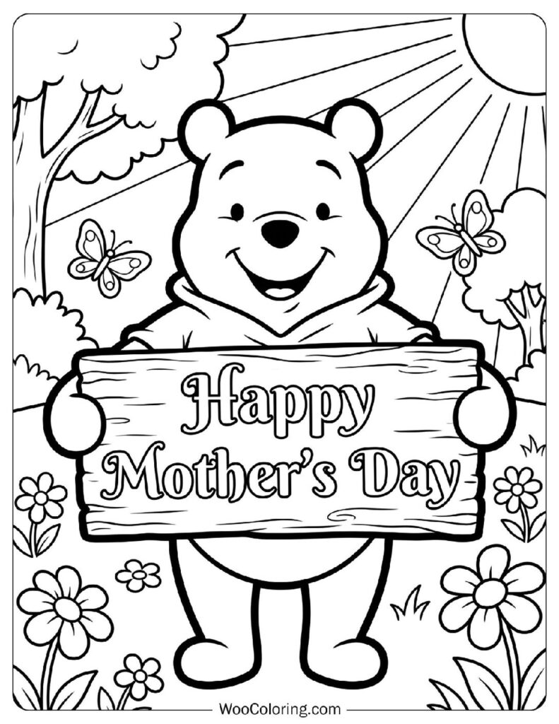 Happy Mother’s Day Sign Held by Winnie the Pooh