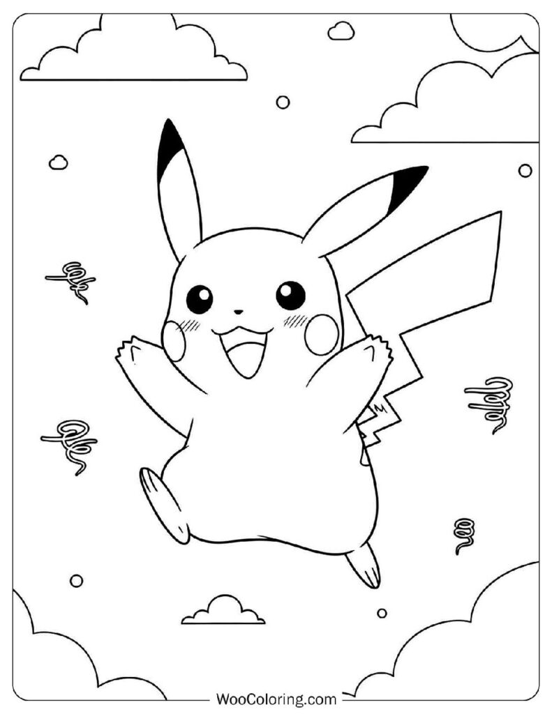 Happy Pikachu Flying in the Sky